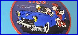 Vintage Vico Motor Oil Sign Porcelain Walt Disney Gasoline Pump Plate Sign