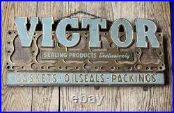 Vintage Victor Gaskets Oil Seals Packings Metal On Board Sign 25.5 X 12
