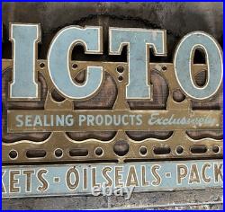 Vintage Victor Gaskets Oil Seals Packings Metal On Board Sign 25.5 X 12