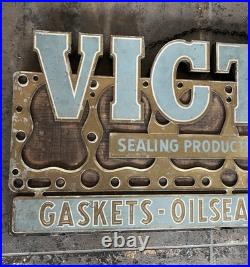 Vintage Victor Gaskets Oil Seals Packings Metal On Board Sign 25.5 X 12