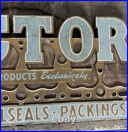 Vintage Victor Gaskets Oil Seals Packings Metal On Board Sign 25.5 X 12