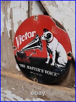 Vintage Victor Porcelain Sign Rca His Masters Voice Nipper Dog Victrola Music