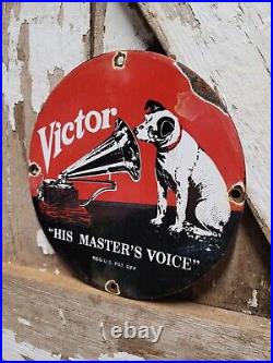 Vintage Victor Porcelain Sign Rca His Masters Voice Nipper Dog Victrola Music