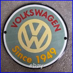 Vintage Volkswagen Since 1949 Old Us Gasoline Oil Gas Pump Enamel Porcelain Sign