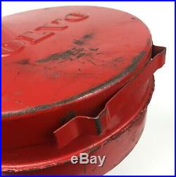 Vintage Volvo Gas Jerry Can Embossed Red Metal Restore Logo Automotive Oil Fuel