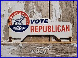 Vintage Vote Republican Porcelain Sign Gop Political Advertising Gas Topper Oil