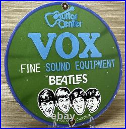 Vintage Vox Sound Equipment Porcelain Sign Guitar Center Beatles Fender Gas Oil