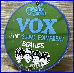 Vintage Vox Sound Equipment Porcelain Sign Guitar Center Beatles Fender Gas Oil
