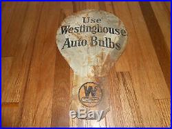 Vintage WESTINGHOUSE AUTO BULBS Die Cut Gas Oil Advertising Tin Sign RARE HTF