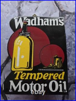 Vintage Wadhams Tempered Motor Oil Porcelain Sign Car Gas Truck Oil