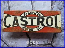 Vintage Wakefield Castrol Motor Oil Porcelain Sign 16×6