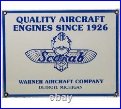 Vintage Warner Aircraft Co Porcelain Sign Gas Oil Scarab Aircraft Engines Hangar