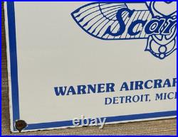 Vintage Warner Aircraft Co Porcelain Sign Gas Oil Scarab Aircraft Engines Hangar