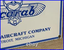 Vintage Warner Aircraft Co Porcelain Sign Gas Oil Scarab Aircraft Engines Hangar