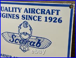 Vintage Warner Aircraft Co Porcelain Sign Gas Oil Scarab Aircraft Engines Hangar