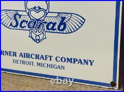 Vintage Warner Aircraft Co Porcelain Sign Gas Oil Scarab Aircraft Engines Hangar