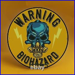 Vintage Warning Biohazard Since1962 Porcelain Gas Service Station Pump Sign