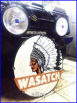 Vintage Wasatch Utah Gas And Oil Porcelain Enamel Sign 24 Inch Diameter