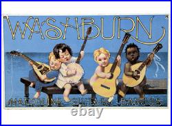 Vintage Washburn Guitars Porcelain Sign Sales Service Banjos Mandolins Gas Oil