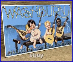 Vintage Washburn Guitars Porcelain Sign Sales Service Banjos Mandolins Gas Oil