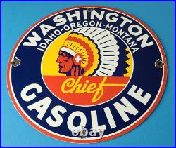 Vintage Washington Gasoline Sign Indian Chief Gas Porcelain Service Pump Sign