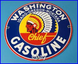 Vintage Washington Gasoline Sign Indian Chief Gas Porcelain Service Pump Sign