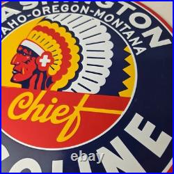 Vintage Washington Gasoline Sign Indian Chief Gas Porcelain Service Pump Sign