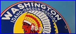 Vintage Washington Gasoline Sign Indian Chief Gas Porcelain Service Pump Sign