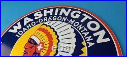 Vintage Washington Gasoline Sign Indian Chief Gas Porcelain Service Pump Sign