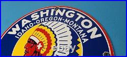 Vintage Washington Gasoline Sign Indian Chief Gas Porcelain Service Pump Sign