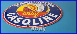 Vintage Washington Gasoline Sign Indian Chief Gas Porcelain Service Pump Sign