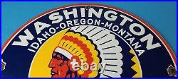 Vintage Washington Gasoline Sign Indian Chief Gas Porcelain Service Pump Sign