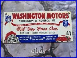Vintage Washington Motors Used Cars Porcelain Sign Motor Oil Auto Sales 10x4.5