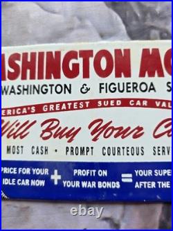 Vintage Washington Motors Used Cars Porcelain Sign Motor Oil Auto Sales 10x4.5