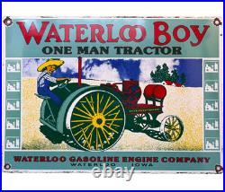 Vintage Waterloo Boy Tractors Porcelain Sign Dealership Sales Service Garage