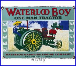 Vintage Waterloo Boy Tractors Porcelain Sign Dealership Sales Service Garage