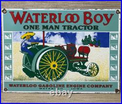 Vintage Waterloo Boy Tractors Porcelain Sign Dealership Sales Service Garage