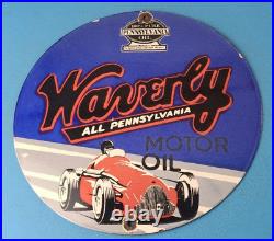 Vintage Waverly Motor Oil Porcelain Gas Auto Racing Service Pump Plate Sign