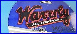 Vintage Waverly Motor Oil Porcelain Gas Auto Racing Service Pump Plate Sign