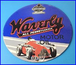 Vintage Waverly Motor Oil Porcelain Sign Gasoline Racing Pump Plate Sign