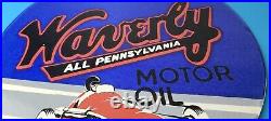 Vintage Waverly Motor Oil Porcelain Sign Gasoline Racing Pump Plate Sign