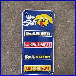Vintage We Sell Ken Biskit Me Old Us Gasoline Oil Gas Pump Enamel Porcelain Sign
