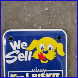 Vintage We Sell Ken Biskit Me Old Us Gasoline Oil Gas Pump Enamel Porcelain Sign