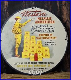 Vintage Western Metallic Ammunition Porcelain Sign Gun Ammo 12 Vintage Western Metallic Ammunition Porcelain Sign Gun Ammo 12