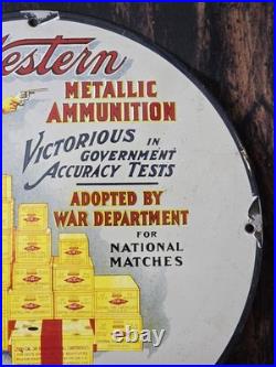 Vintage Western Metallic Ammunition Porcelain Sign Gun Ammo 12 Vintage Western Metallic Ammunition Porcelain Sign Gun Ammo 12