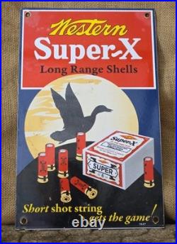 Vintage Western Super X Ammunition Porcelain Sign Gun Ammo 14×9