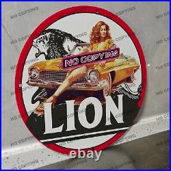 Vintage White Red Lion Gas Oil Porcelain Sign Gas Station Garge Advertising Oil