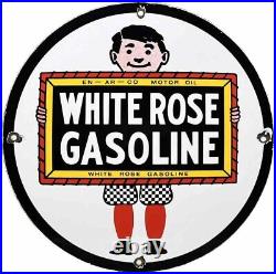 Vintage White Rose Gasoline Porcelain Sign Gas Station Pump Plate Motor Oil