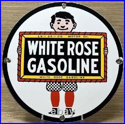 Vintage White Rose Gasoline Porcelain Sign Gas Station Pump Plate Motor Oil