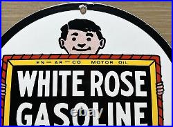 Vintage White Rose Gasoline Porcelain Sign Gas Station Pump Plate Motor Oil